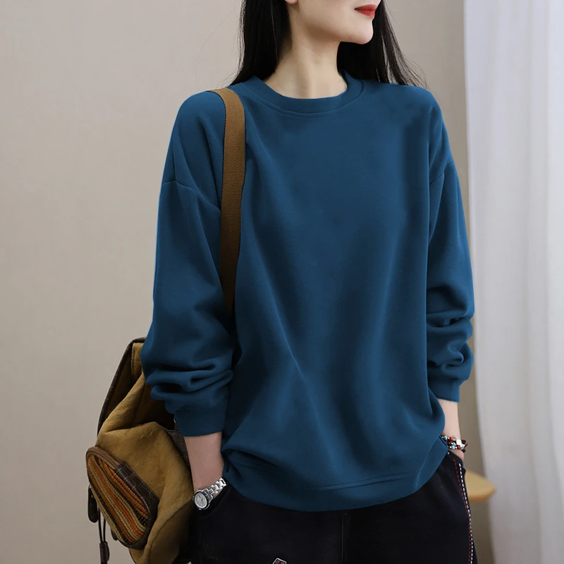 纯棉卫衣女装百搭减龄2024款爆款宽松显瘦长袖打底衫休闲纯色上衣