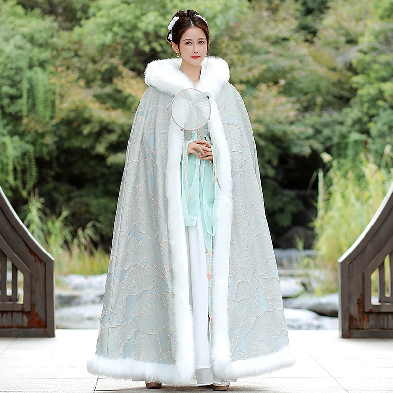 2023新款古装汉服加绒加厚披风斗篷小个子古风冬款毛披肩外套仙气
