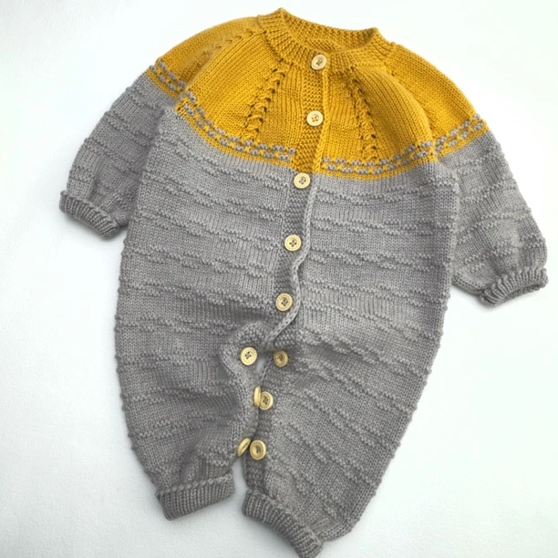 《谷雨》拼色爬爬服连体衣毛衣材料包赠送编织视频教程（不是成品）