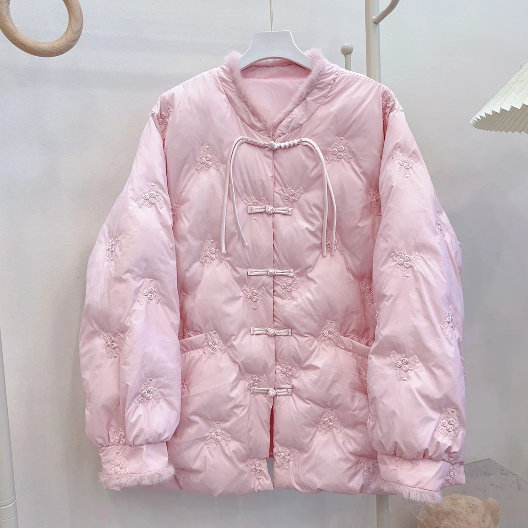 胖胖家*3262新款百搭国风刺绣百搭洋气显瘦大版棉服