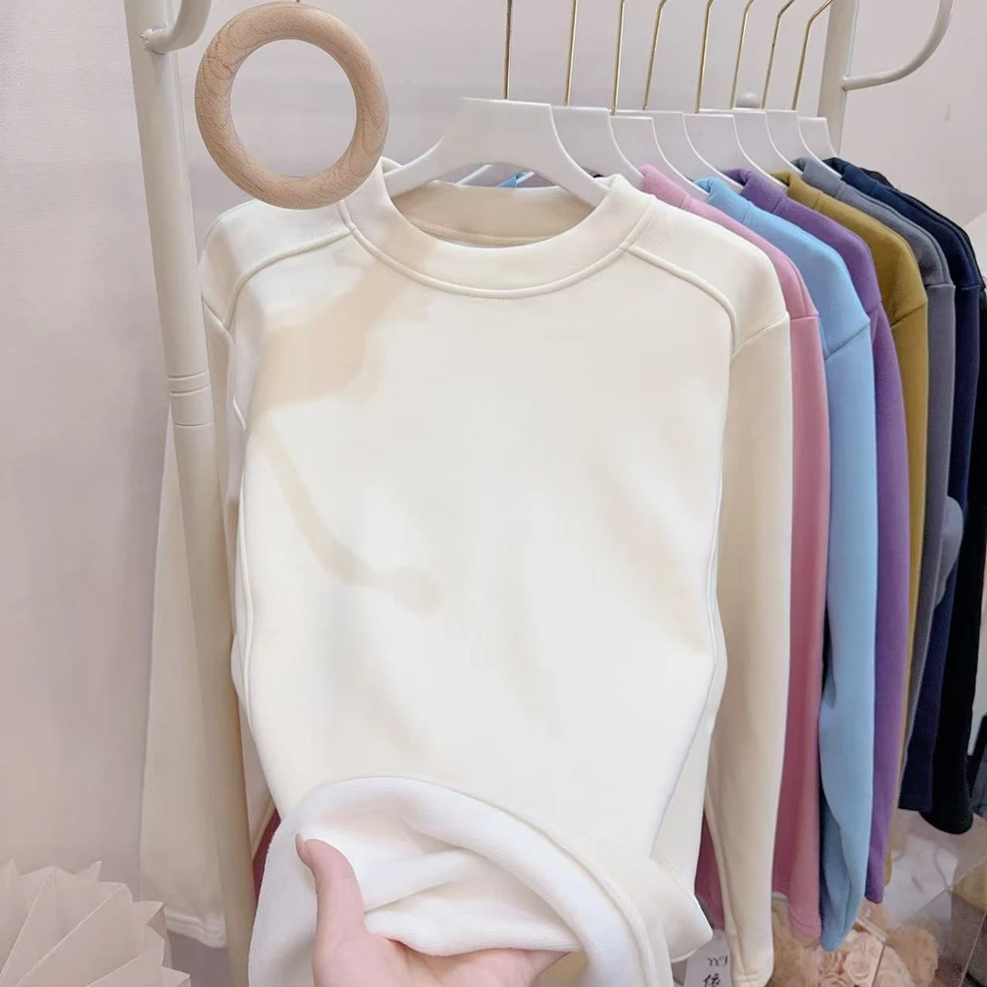 胖胖家*67082加绒新款防风半高领保暖显瘦正肩打底衫