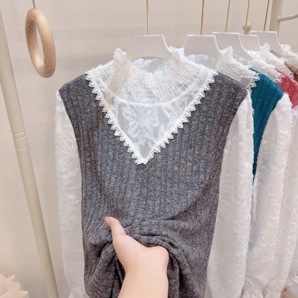 胖胖家*1185新款花边拼接洋气遮肉百搭显瘦打底衫