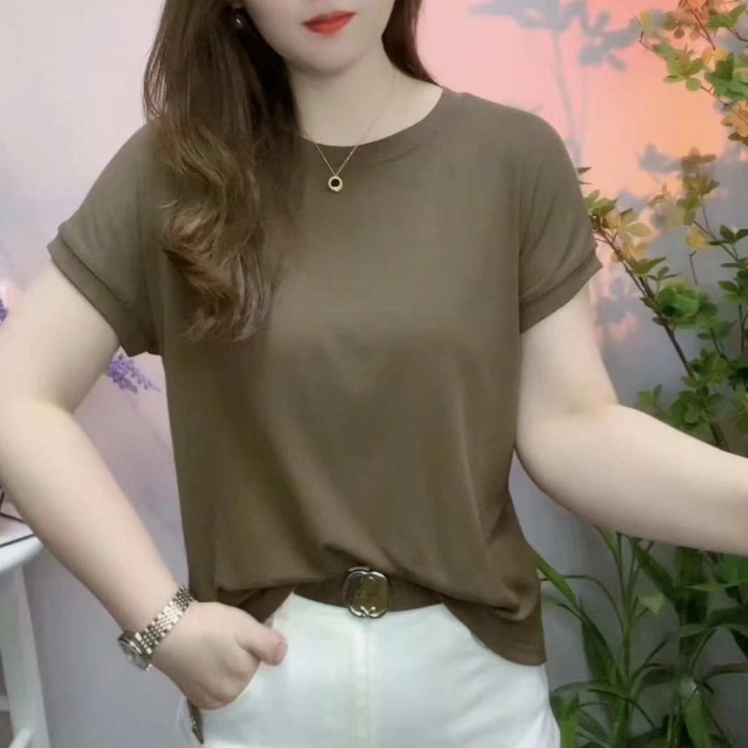 小飞袖设计感圆领短袖T恤夏季新品宽松显瘦洋气百搭纯色短袖上衣