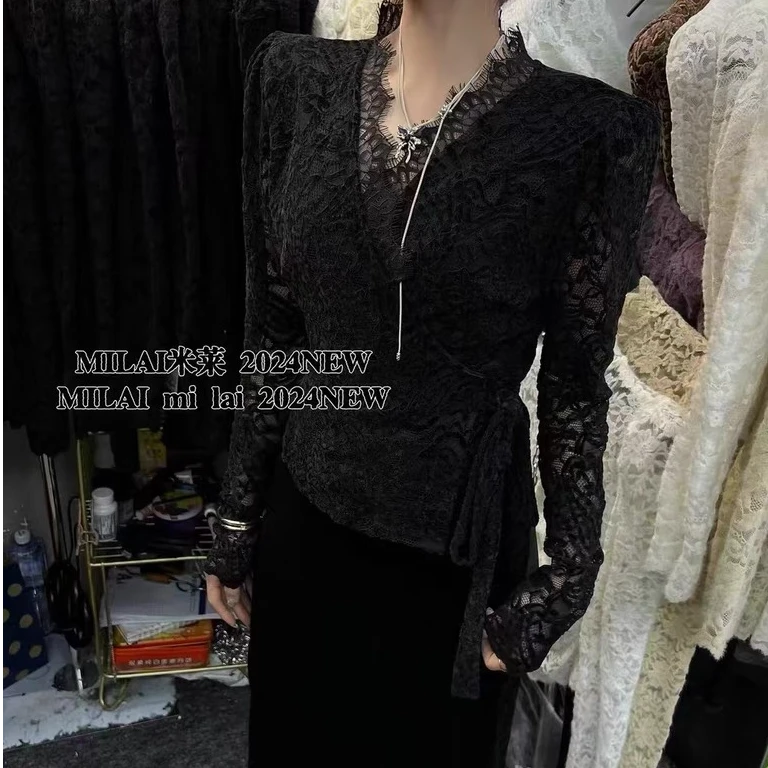 2024冬季气质纯欲辣妹风V领显瘦性感百搭打底衫女