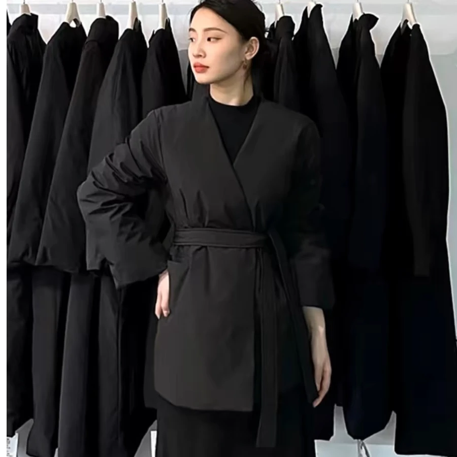 L.ESPIONNE极简风短款腰带大女主羽绒服女2024冬季白鸭绒外套9012