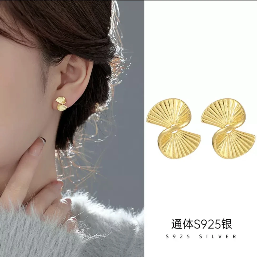 925银耳饰 925银耳饰 折扇纸耳钉女37