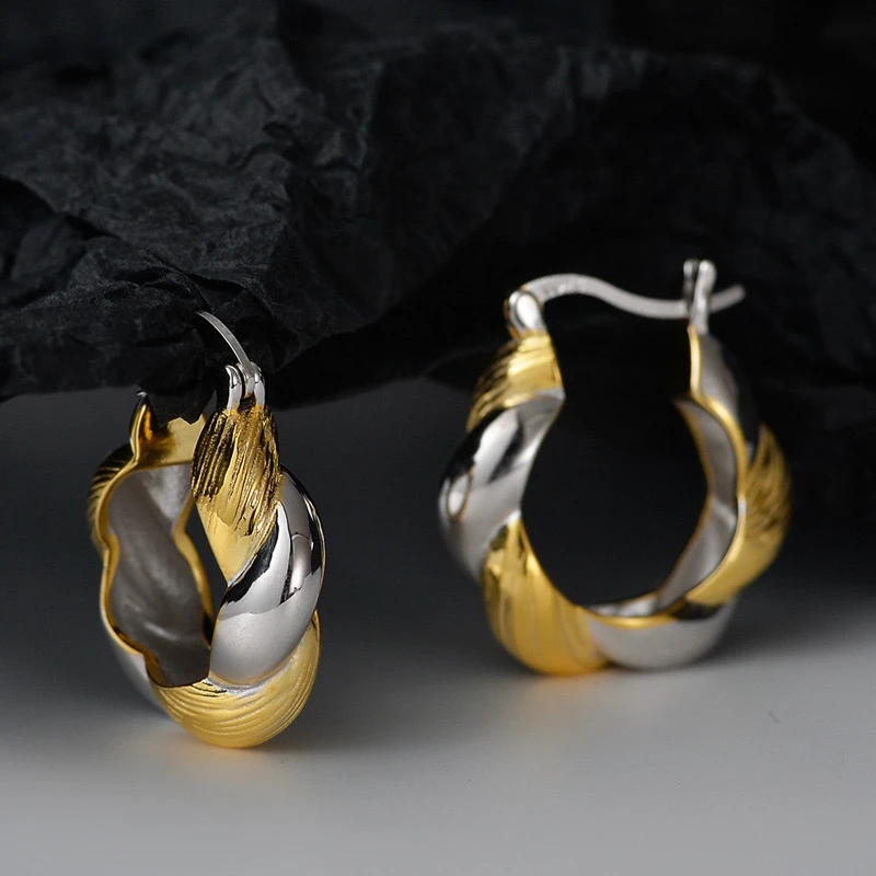 925银耳饰 纯银轻欧美风拼色莫比乌斯耳环