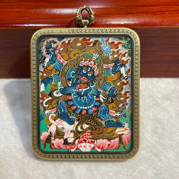 精品热贡大黑天 画师矿物质颜料手绘 4×5小唐卡六臂大黑天