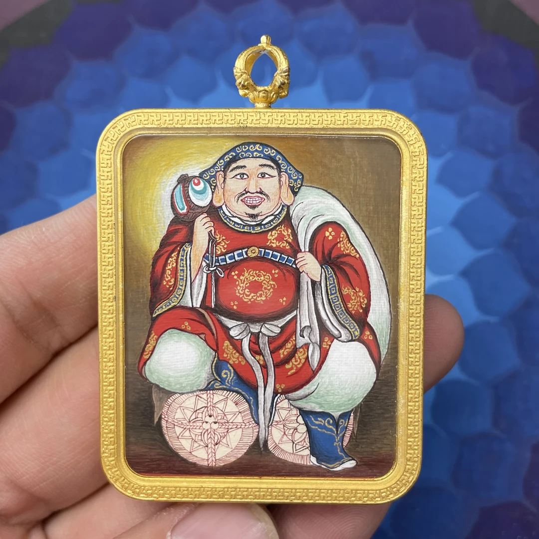 一物一图，高订 东密大黑天 青海热贡名画师纯手绘彩唐吊坠牌小卡