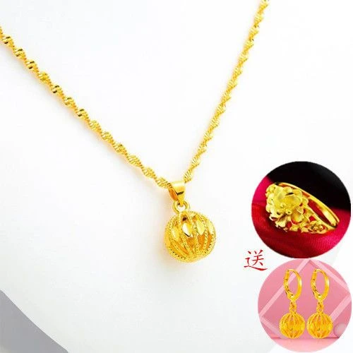 合金项链 正品18k黄金色玲珑绣球项链女 999真金色镂空转运珠坠链