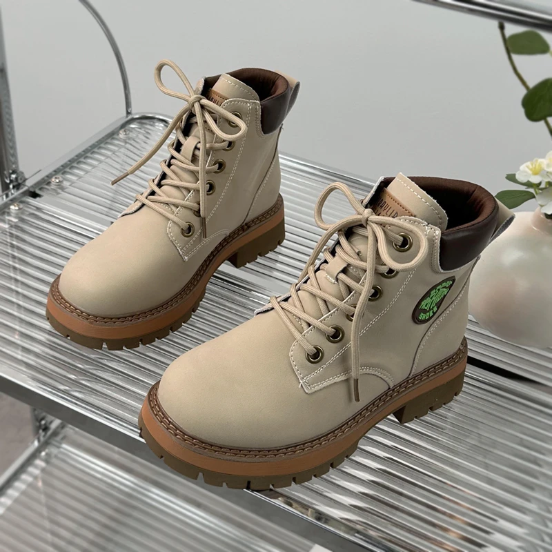 马丁靴女鞋2025夏季百搭新款户外复古女款厚底圆头休闲工装靴子