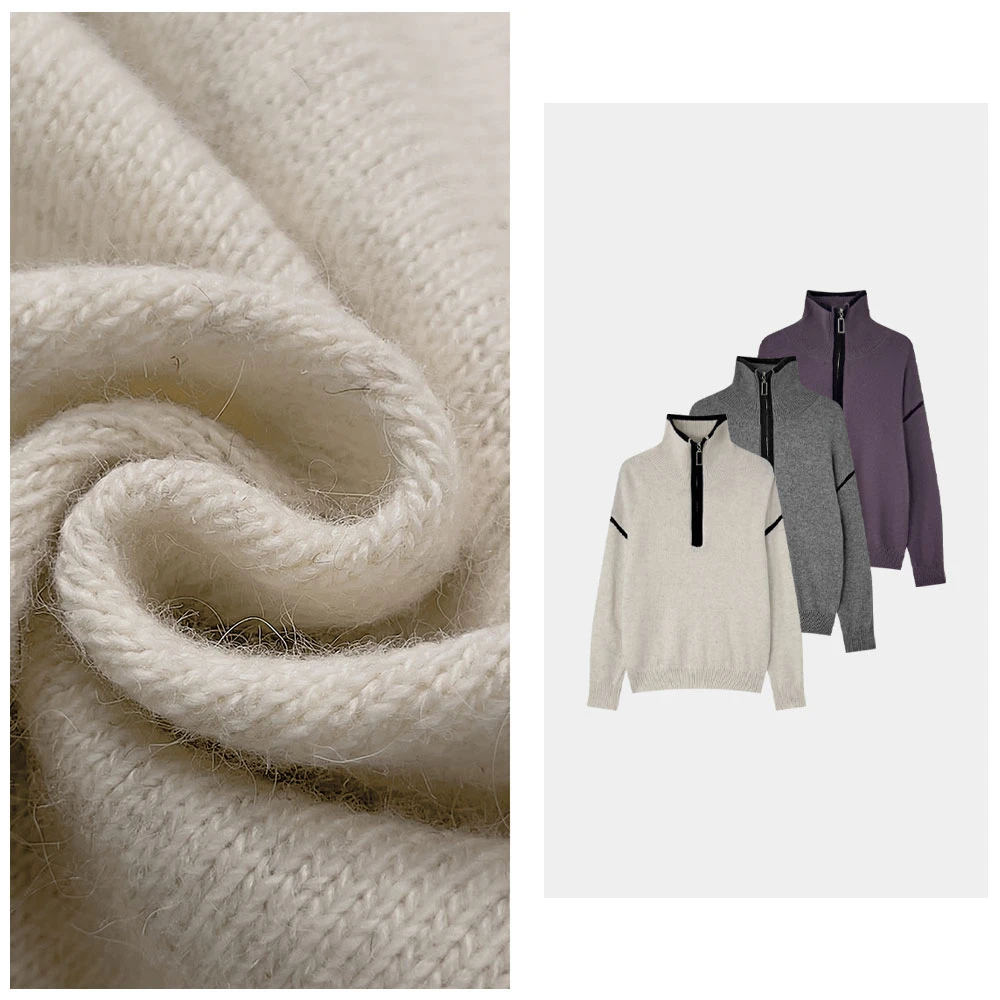 瑜野丨绵羊毛+浣熊绒 韩系撞色加绒针织毛衣冬季百搭上衣DM5837