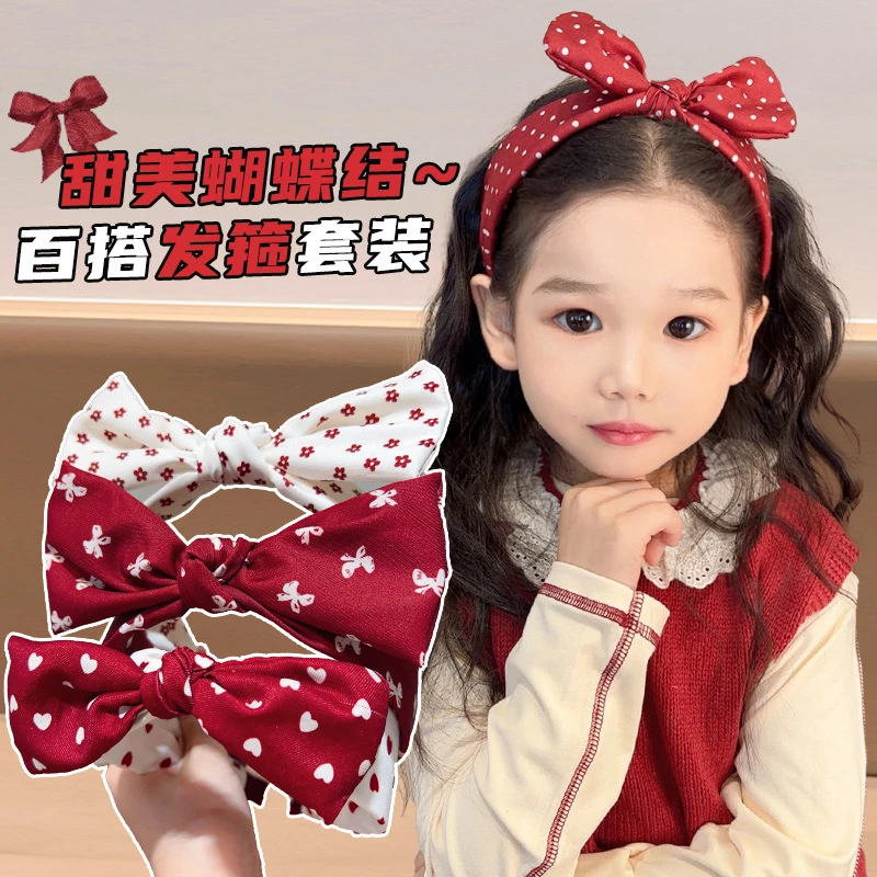 儿童蝴蝶结发箍红色百搭刘海碎发夹子捆发箍发神器小女孩新款头箍