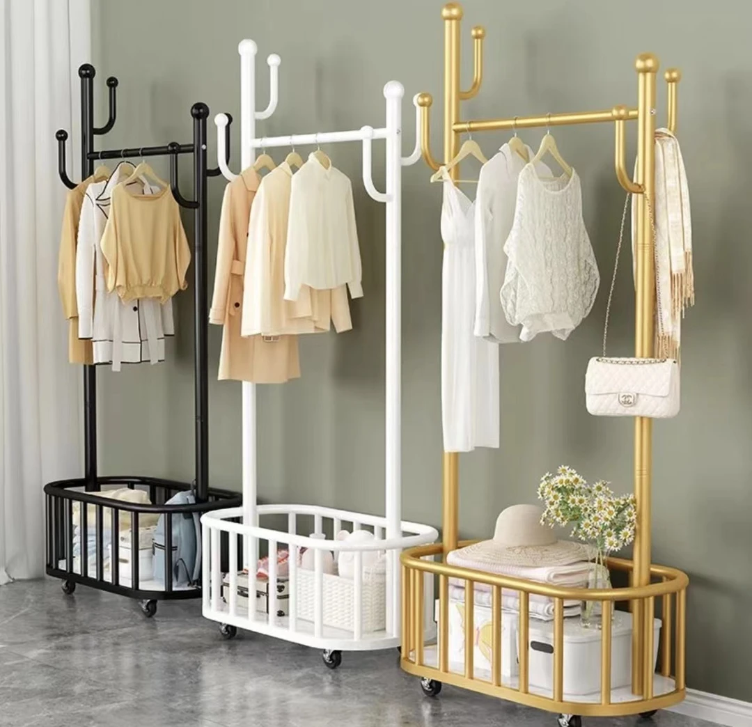 轻奢带轮可移动衣帽架家用卧室简易挂衣架北欧落地衣服架子收纳