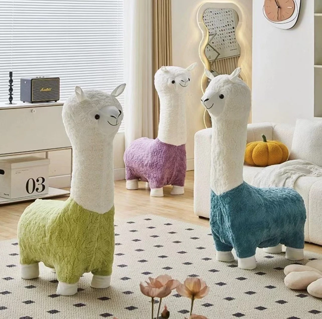 羊驼凳子不掉绒可拆洗万向轮创意羊驼凳玩偶大人可玩家居客厅摆件