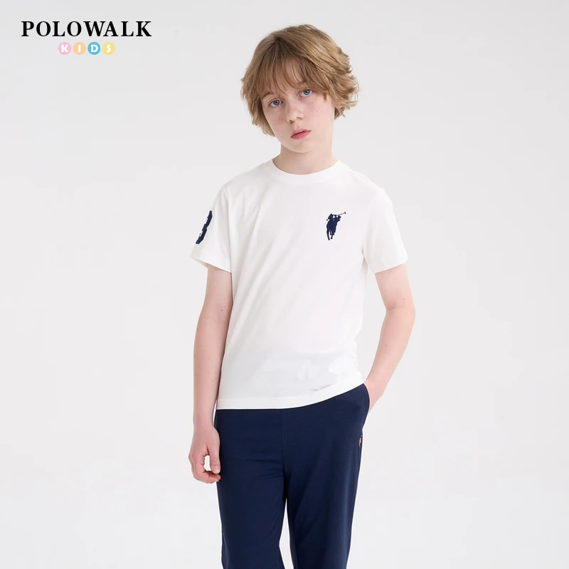 POLOWALK童装新品秋冬短袖休闲时尚圆领T恤B44W422F1101