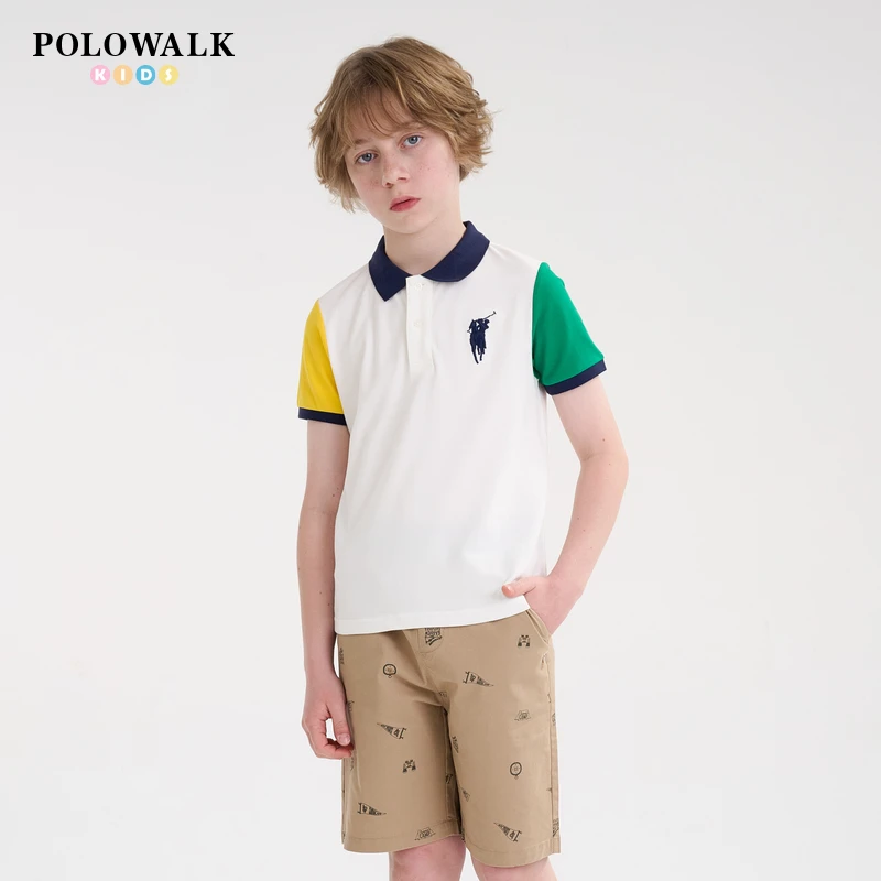 POLOWALK童装2025新品夏季短袖翻领T恤Polo衫B44W422F1251