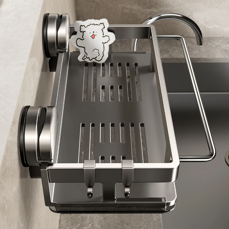 吸盘厨房置物架壁挂免打孔家用多功能抹布沥水架一体水槽收纳架子