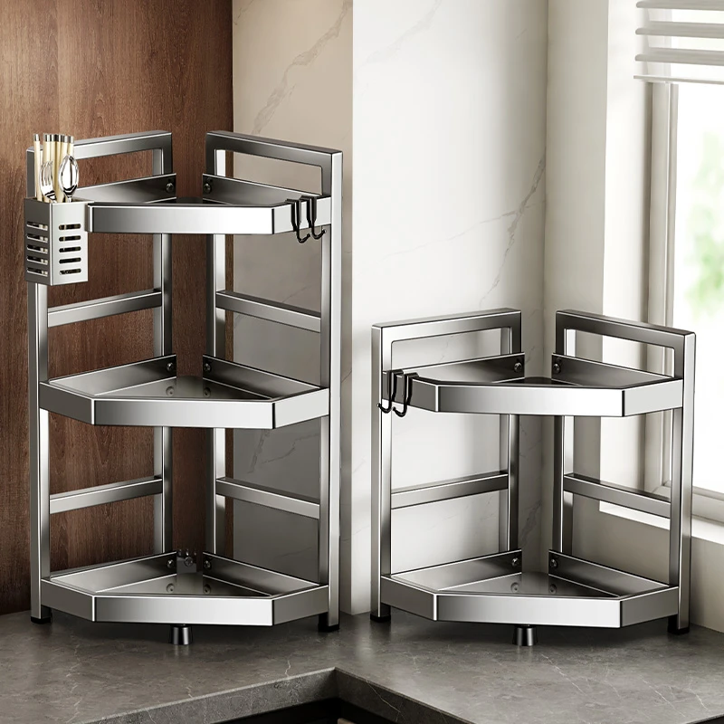 不锈钢厨房调料置物架台面角落三角架子转角调料品盐调味罐收纳架
