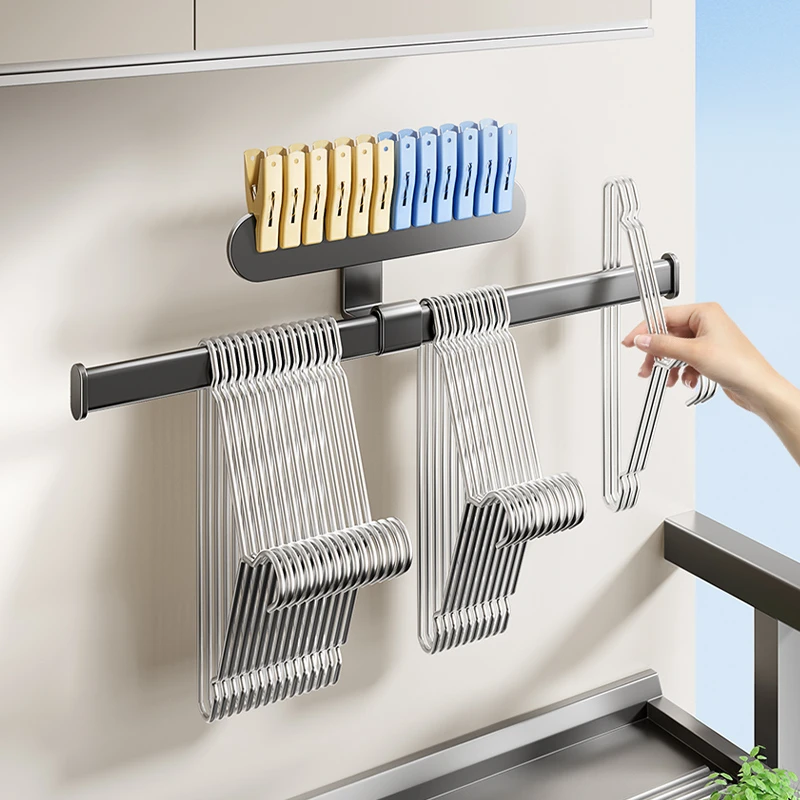 晾晒衣架收纳神器阳台家用墙上免打孔宿舍壁挂式多功能简易挂钩杆