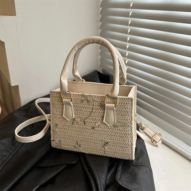 2024草编织时尚手提包包女百搭ins单肩斜挎包高级感小方包网红