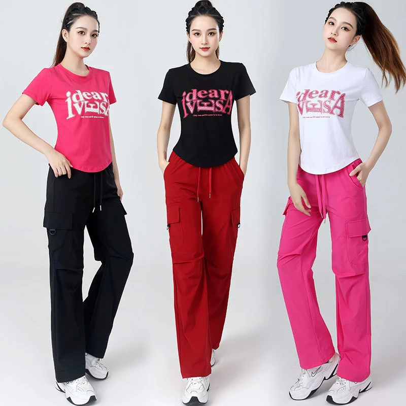 广场舞服装运动套装新款时尚休闲裤舞蹈服运动表演夏季女装T恤