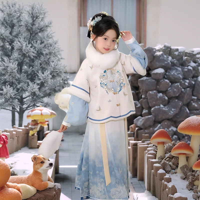 汉服女童秋冬2024新款儿童女古装冬款中国风超仙明制唐装加棉加厚