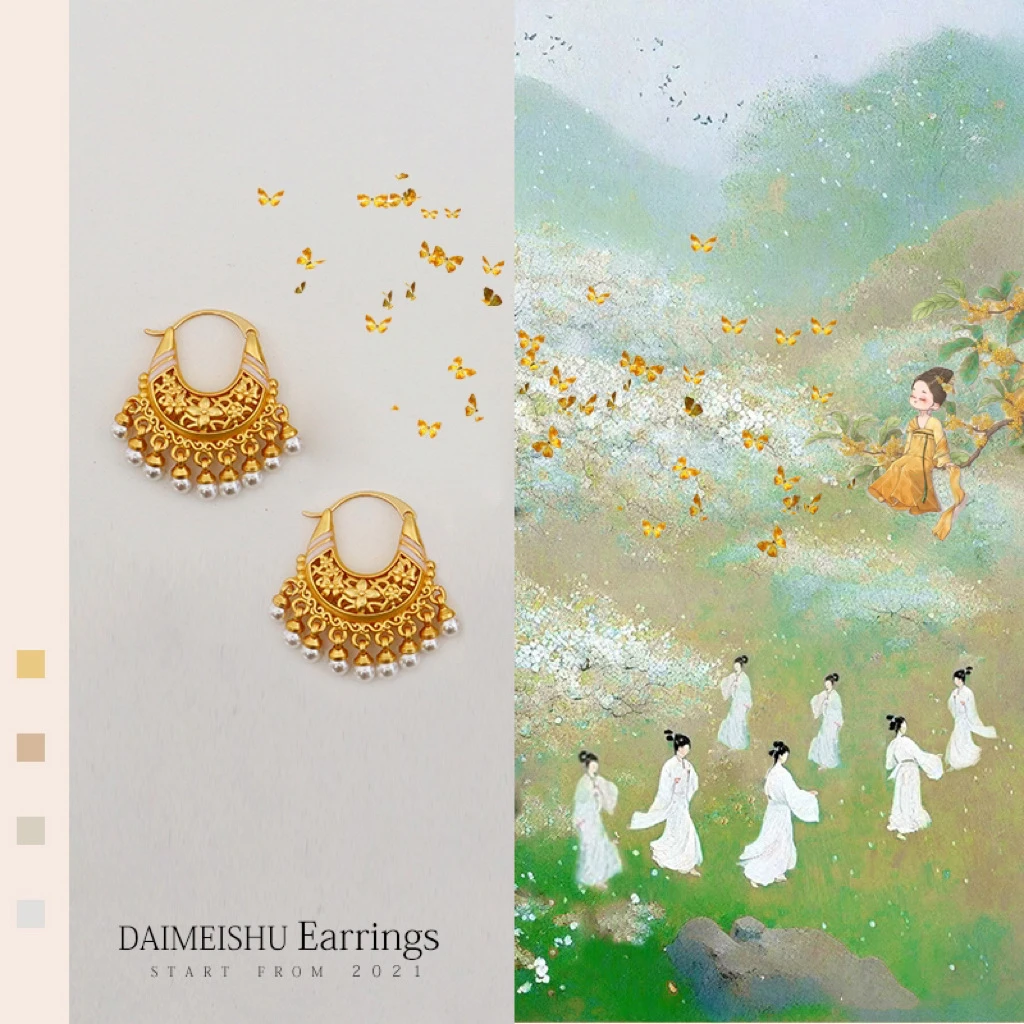 铜合金耳饰 0179【复古包耳环】流苏高级感小众个性轻奢古风设计感