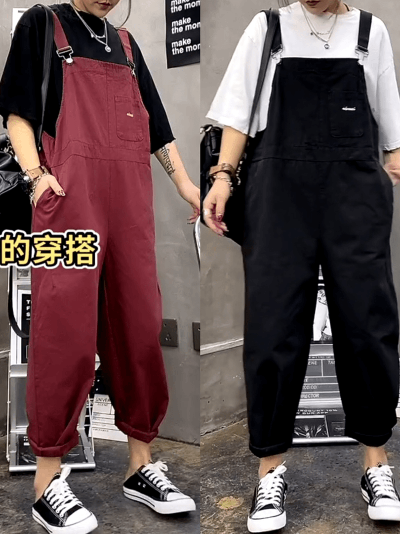 女森说夏季新款水洗棉背带裤女装胖MM宽松显瘦梨形身材工装连体裤