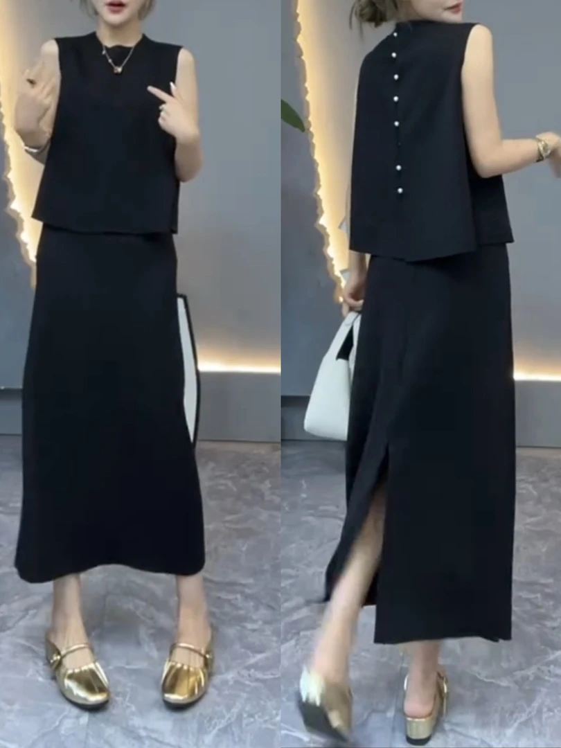 女森说夏季新款韩版时尚女装休闲减龄潮流显瘦高腰马甲分体套裙