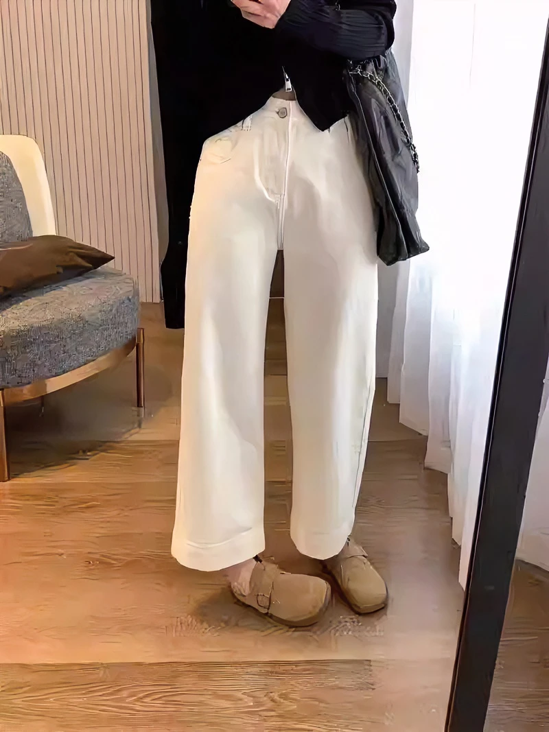 2025春季新款大码高腰直筒牛仔裤女梨形身材显瘦遮胯阔腿牛仔裤子