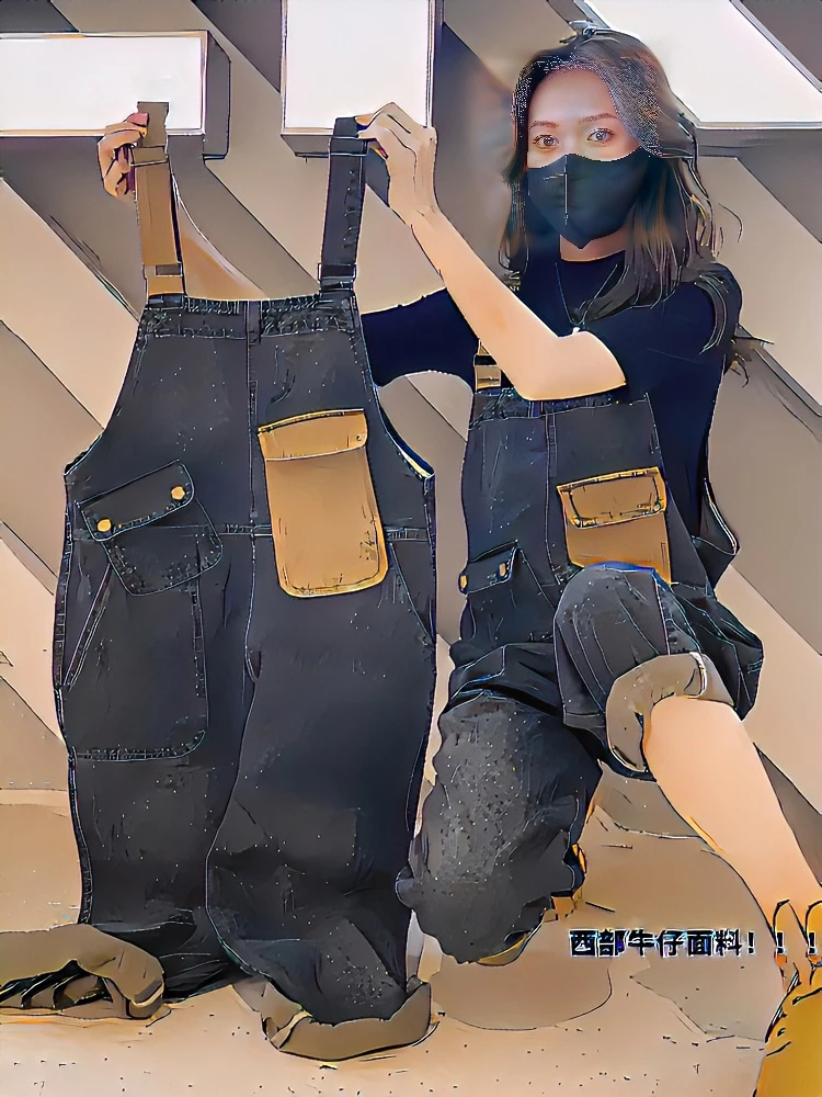 2025年春秋新款梨形身材微胖大码女装牛仔背带裤子女显瘦宽松显瘦