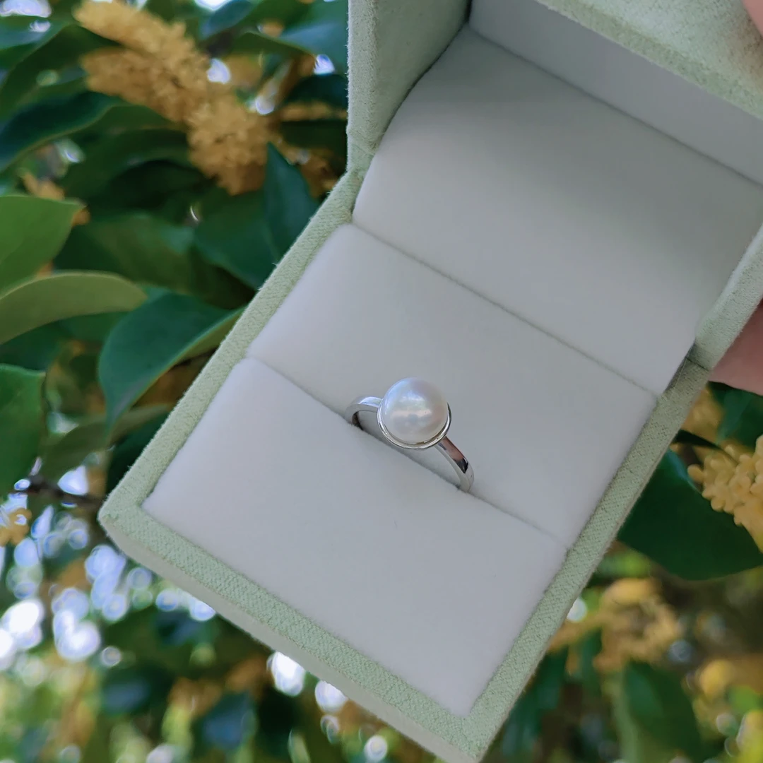 天然淡水珍珠戒指S925银单颗戒指指环开口可调节个性简约