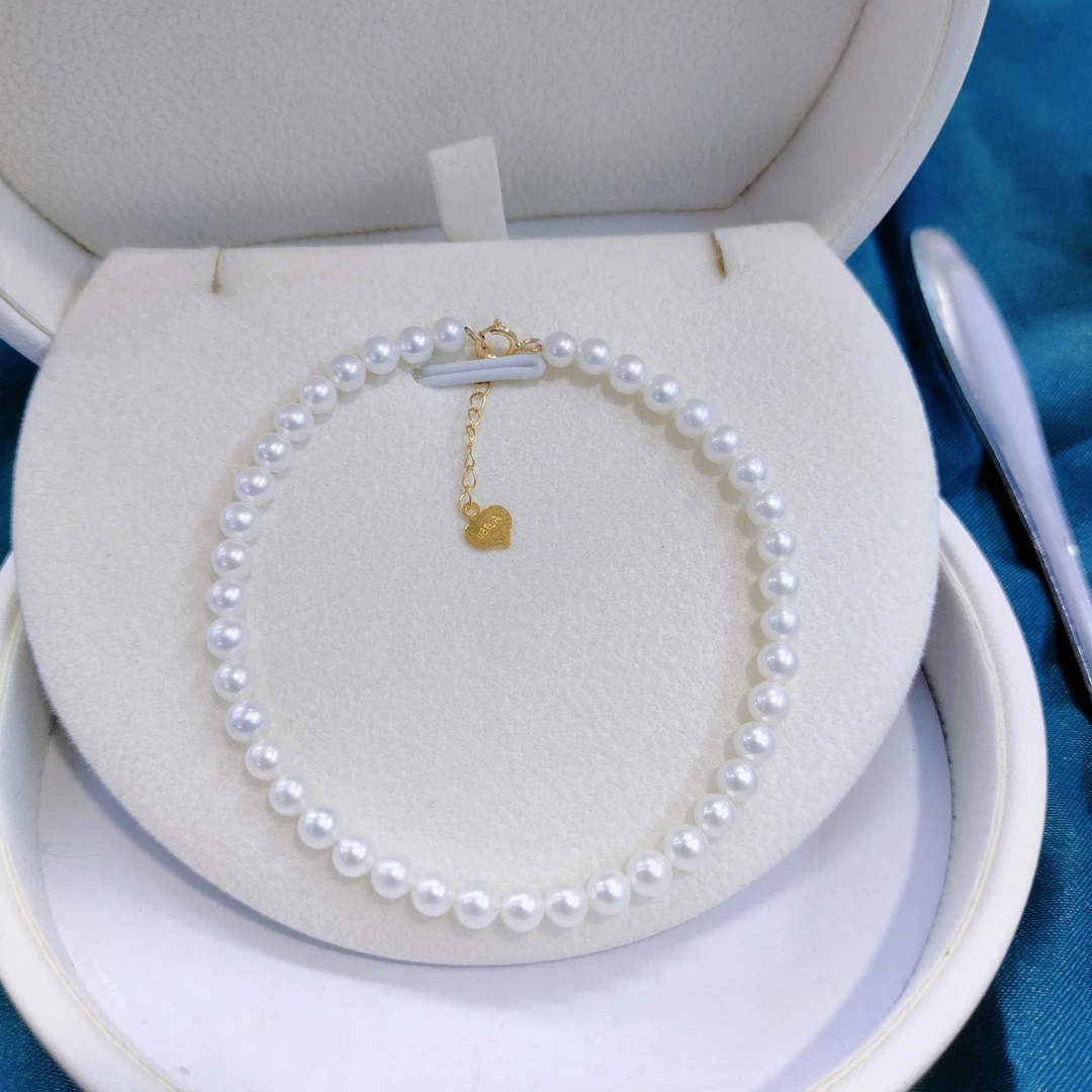 18k金天然淡水珍珠baby珠手链正圆强光小米珠手串可调节抽拉百搭