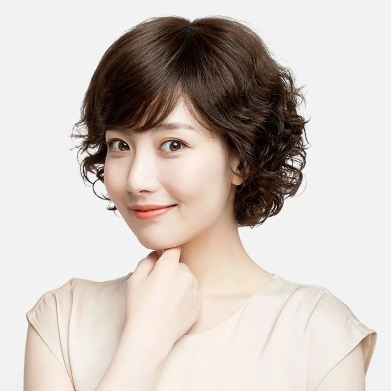假发女短发梨花烫真发全真人发全头套妈妈短卷发女士中老年发套