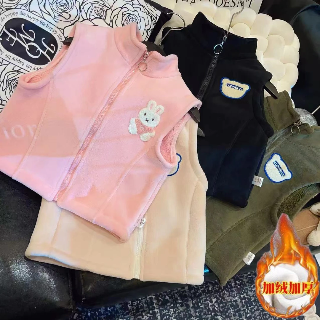 儿童新款奥粒绒开衫马甲加绒外穿洋气加厚保暖立领秋冬季坎肩 J13