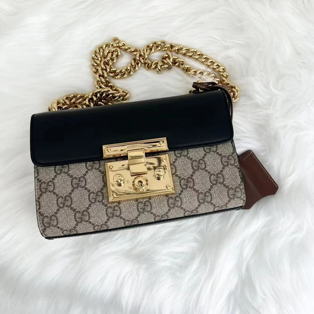 99新 GUCCI/古驰 98新/padlock月光宝盒包/黑的拼棕色/周到奢品