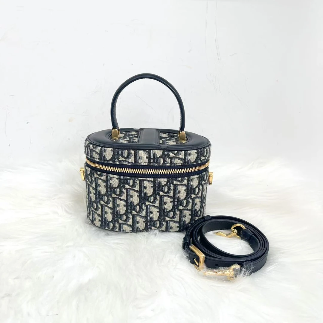 全新未使用 DIOR/迪奥 经典老花蓝色手提斜挎化妆盒/盒子包印花