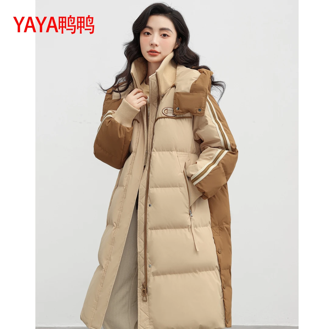 YAYA/鸭鸭羽绒服女长款加厚休闲连帽冬季时尚白鸭绒外套
