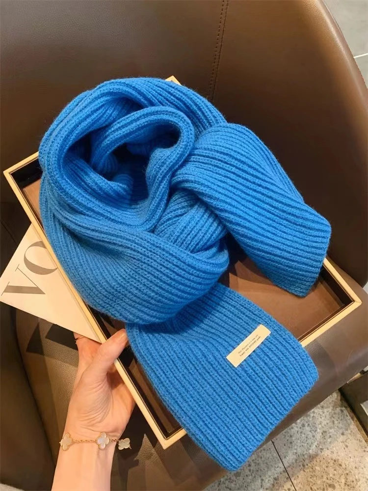 韩版秋冬柔软针织纯色毛线围巾(颜色随机)
