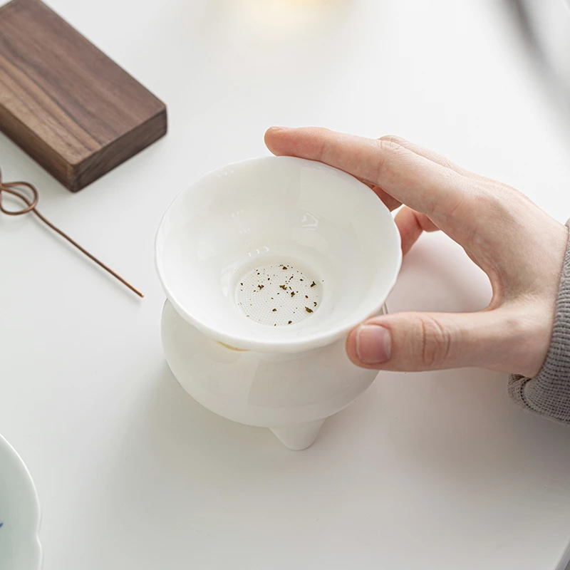 全瓷一体茶漏茶滤白瓷茶叶过滤网茶水分离茶隔陶瓷泡茶器茶具配件