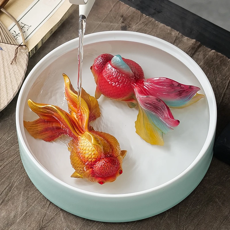 创意锦鲤变色茶宠摆件精品金鱼茶玩茶台盘功夫茶具配件茶桌装饰品