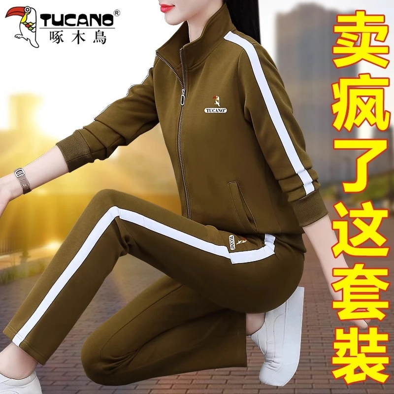 【官方品牌】啄木鳥运动套装女春秋2024新款时尚洋气休闲卫衣两件套