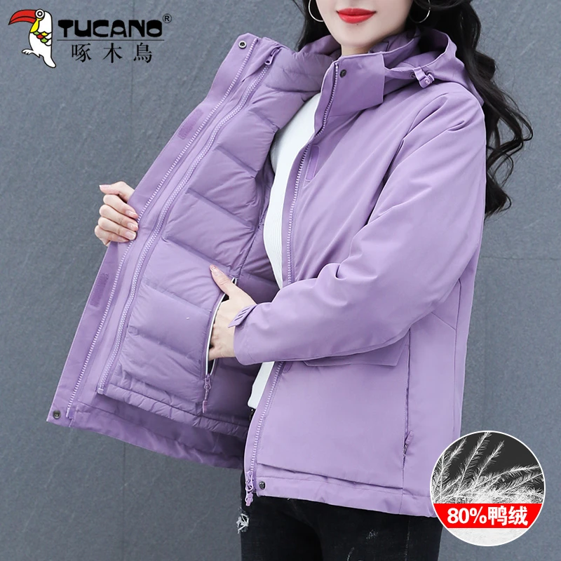 啄木鸟秋冬加绒外套女2025新款三合一冲锋衣可拆卸防风防水登山服