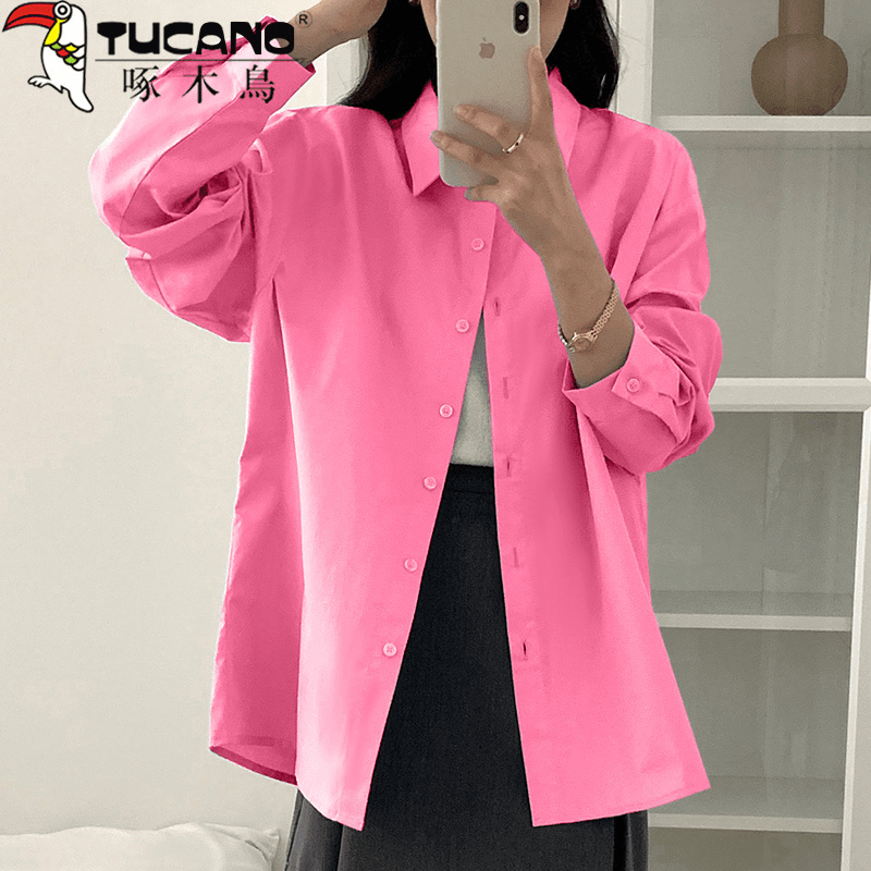 【官方品牌】啄木鳥休闲女春秋季2024新款长袖小众时尚百搭潮流衬衫