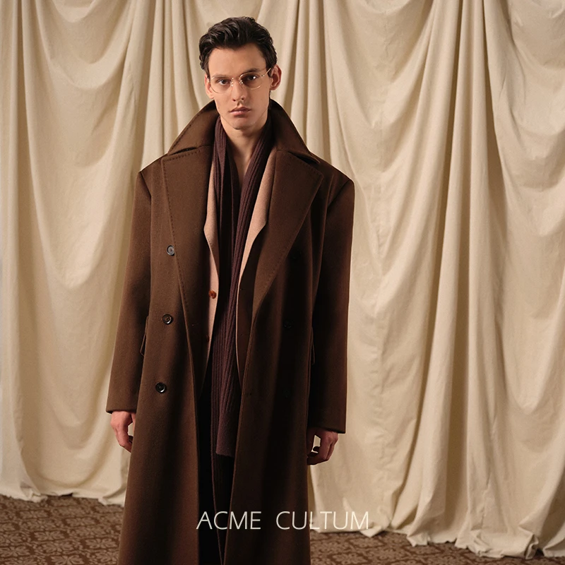 Acme cultum山羊绒羊毛加厚长款翻领马球毛呢大衣男冬季正装外套