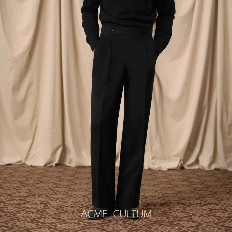 【丝滑驼绒精纺】AC毛绒丝冬季厚款法兰绒高腰双褶西裤男正装长裤