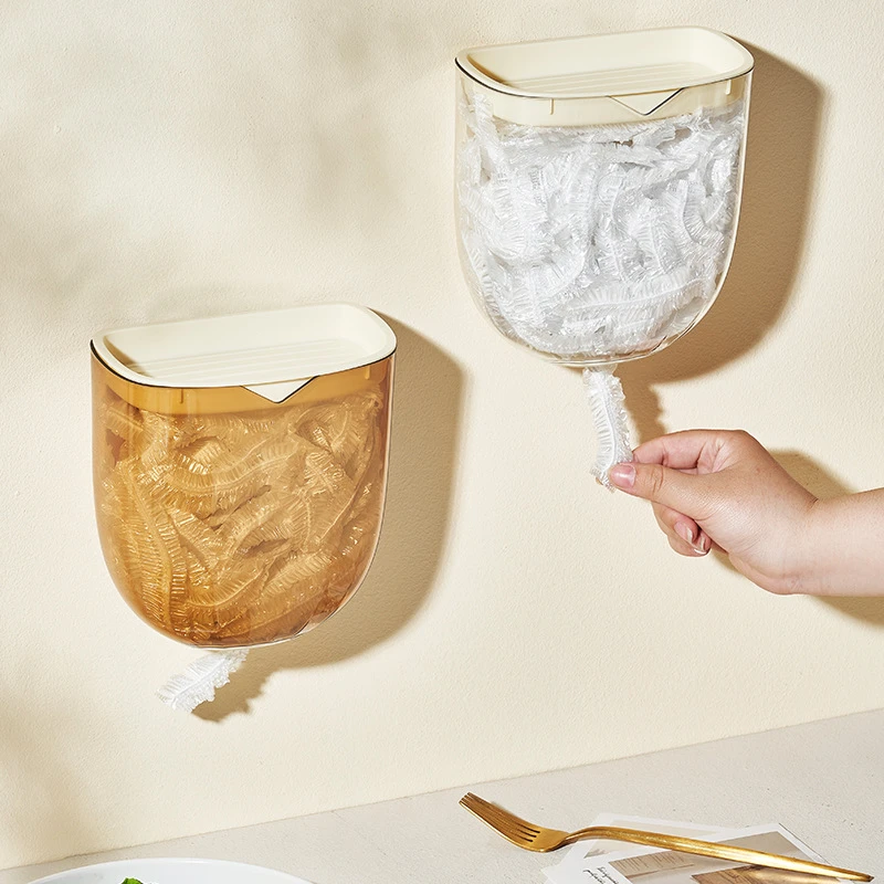 厨房轻奢免打孔壁挂保鲜膜套收纳盒抽取式保鲜袋罩浴帽鞋套整理盒