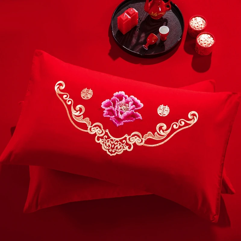 枕套大红婚庆结婚全棉纯棉枕套（不含芯）