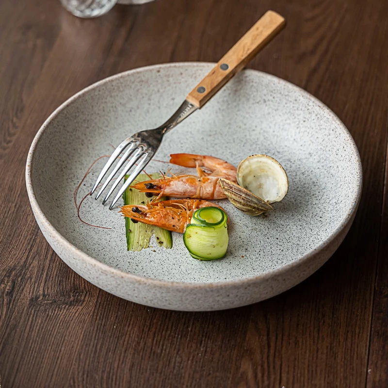 哑光高级感盘子  日式陶瓷深盘复古风圆形菜盘汤盘海鲜西餐盘微瑕